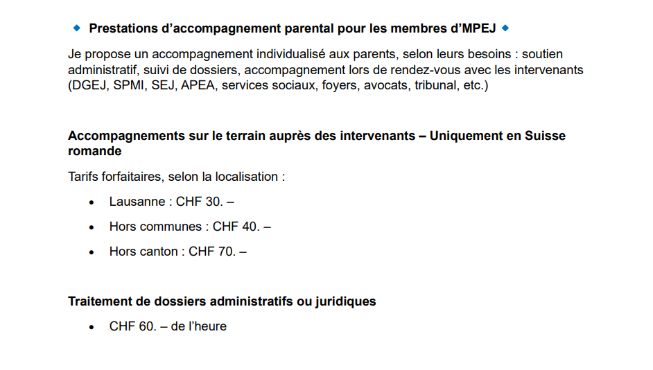  Prestations d’accompagnement parental pour les membres d’MPEJ 
