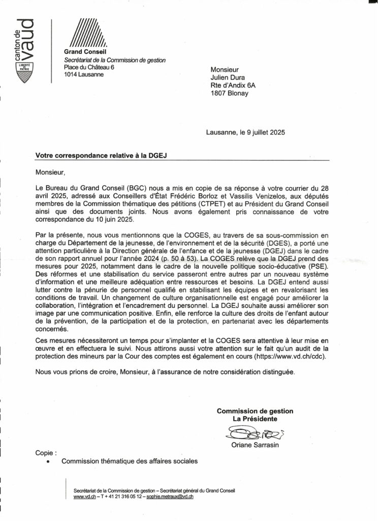 Mission et cahier des charges de la DGEJ.  Rapport du Juge Claude Rouiller.